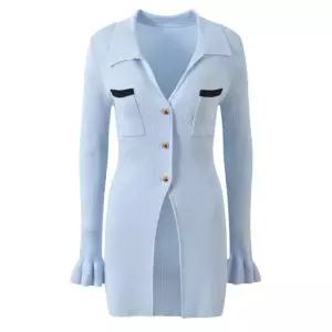 친절한탄씨 WL 엘레이디 블루 시크 모던 클래식 배색 심플 긴팔 니트 스웨터 셔츠 가디건