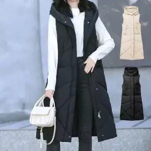 셀럽하우스 여자 레이어드 아우터 베스트 롱 후드 슬림핏 하이넥