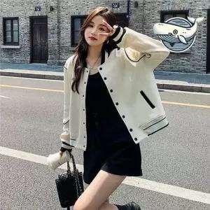 캐주얼 배색 스포티 자수 자켓 여성 바시티 숏자켓 배색 야구점퍼 아우터 스타일리시한