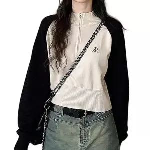 여자 데일리 니트 크롭 반집업 인기 패션 긴팔 티셔츠 집업니트 하이넥니트 반집업니트