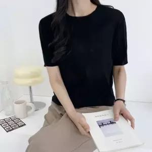 베이직 데일리웨어 여성 린넨 라운드 반팔 니트 여름린넨니트 린넨반팔티 린넨라운드티