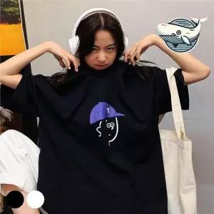 개성 넘치는 오버핏 프린팅 박스티 세미 캐주얼 개성있는 캐릭터티 여성티셔츠