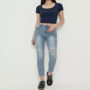 [하프클럽/셀럽하우스]데일리 밑단 찢청 데님팬츠 빈티지 은은워싱 청바지