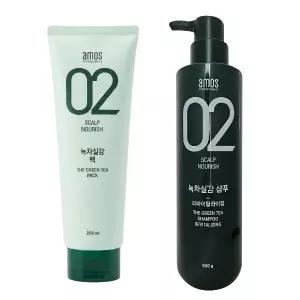 아모스 녹차실감 리바이탈라이징 산뜻한 타입 지성 샴푸 500g 1개+ 팩 250ml 1개
