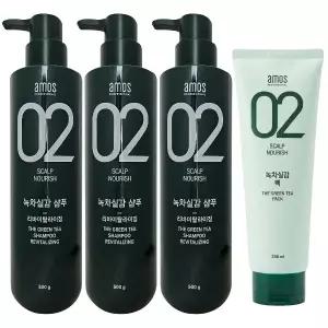 아모스 녹차실감 리바이탈라이징 산뜻한 타입 지성 샴푸 500g 3개+ 팩 250ml 1개