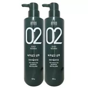 아모스 녹차실감 리바이탈라이징 산뜻한 타입 지성 샴푸 500g 2개
