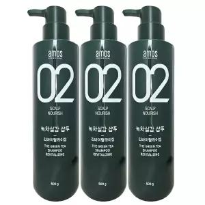 아모스 녹차실감 리바이탈라이징 산뜻한 타입 지성 샴푸 500g 3개