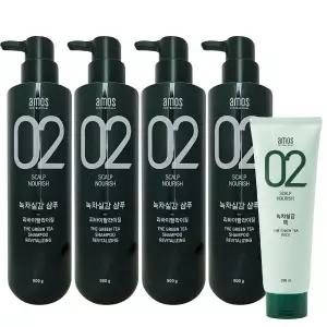 아모스 녹차실감 리바이탈라이징 산뜻한 타입 지성 샴푸 500g 4개+ 팩 250ml 1개