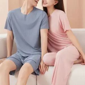 커플 여름 파자마 홈웨어 상하세트 냉감 반팔 잠옷 커플수면잠옷