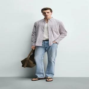 ZARA 레귤러핏 스트라이프 셔츠 - 로즈핑크 / 화이트 4795/414/046