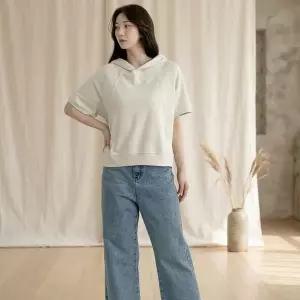 [신세계라이브쇼핑][옷자락] 여성 나그랑 배색 후드티 여름 코튼 무지 반팔 티셔츠