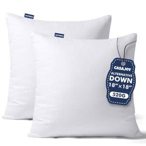 CASAJOY 18x18 베개 삽입물, 침대, 소파 및 소파용 다운 대체 던지기 베개 삽입물 2개 세트, 100% 면 커버가 있는 초부드러운 푹신한 수면 베개