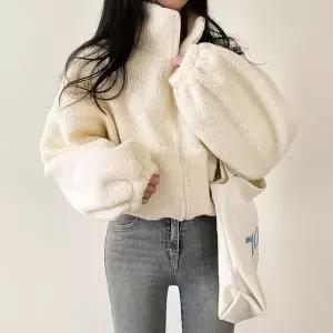 [하프클럽/셀럽하우스]크롭 자켓 러블리 벌룬소매 뽀글이 집업