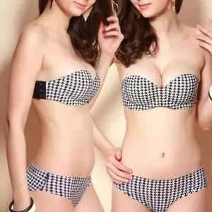 논 이우 오프숄더 체크 글램 누드브라 웨딩 비치웨어