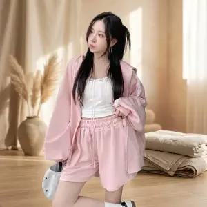 [옷자락]여성 캐주얼 후드집업 반바지 트레이닝 세트_P429052102