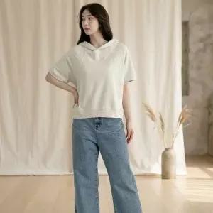 여성 나그랑 배색 후드티 여름 코튼 무지 반팔 티셔츠_25767350_588872