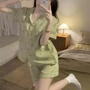 반팔잠옷 복숭파패턴 시원한 부드러운 위아 커플 세트