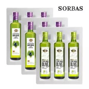 소르바스 (스티로폼포장) 유기농올리브 500ml 3병 포도씨유 500ml 6병