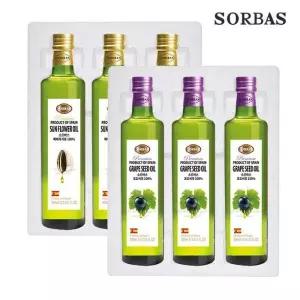 소르바스 (스티로폼포장) 포도씨유500ml 3병 해바라기유500ml 3병