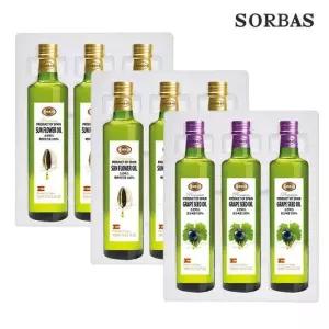소르바스 (스티로폼포장) 포도씨유 500ml 3병 해바라기유 500ml 6병