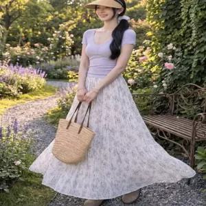 엘트리 플라워 밴딩 쉬폰 롱스커트_M4876