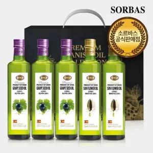 소르바스 포도씨유 500ml 3병 해바라기유 500ml 2병 선물세트