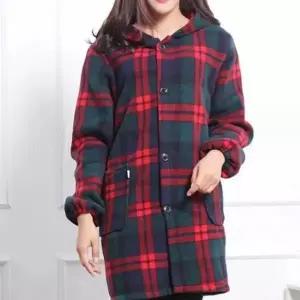 [하프클럽/셀럽하우스]체크 후드 코트 여성 겨울 플리스 가을 롱코트