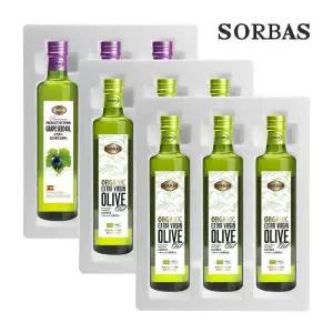 소르바스 (스티로폼포장) 유기농올리브 500ml 6병 포도씨유 500ml 3병