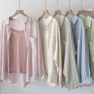 패션라인 BL10687_레모카라셔츠/루즈핏블라우스/캐주얼셔츠/레이스장식/데일리룩/자외선차단