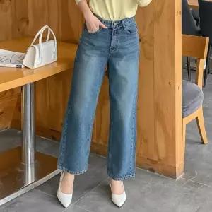 여성 봄 가을 세미 배기 데님팬츠 밴딩 청바지 PN0748S