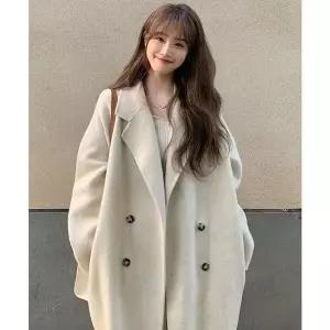 [하프클럽/셀럽하우스]오프화이트 더블버튼 루즈핏 울 블렌드 하프코트 데일리 아우터