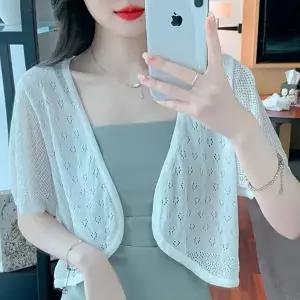 루즈핏 시스루 크롭 가디건 숏가디건 오픈 볼레로 망사 니트 데일리 비치 캐주얼 비치웨어