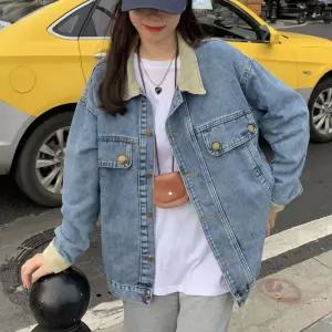 여성 배색 카라 포인트 캐주얼 패션 데님 청 자켓 여자 여자봄 면자켓 재킷 외출