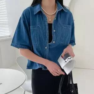 여성 여름 데님 반팔 셔츠 청 남방 NB0114S 빅사이즈 루즈핏