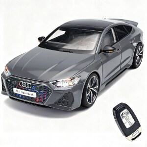 RZAPE 1:18 아우디 RS7 다이캐스트 자동차 풀백 토이 모델 자동차 조명과 소리가 있는 리모컨 키 버전 메탈 토이 자동차 선물 그레이