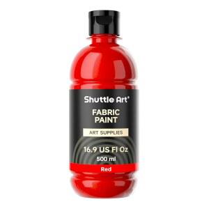 셔틀 아트 레드 패브릭 페인트, 가구, 소파, 쿠션, 의류용 16.9온스(500ml) 영구 패브릭 페인트, 색상 변경, 리뉴얼 및 예술 창작을 위한 부드러운 무독성 섬유 페인트