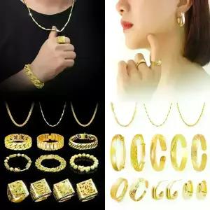 18k 24k 도금 팔찌 목걸이 반지 남자 남성 중년 여자 여성 염주 금 골드 14k 체인 반달 순 귀걸이 쥬얼리 악세사리 변색없는 무알러지 금도금 두꺼운 굵은 심플