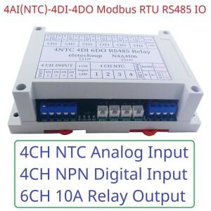 4AI-4DI-6DO Modbus RTU PLC 원격 IO 아날로그 디지털 확장기, 14CH 다기능 RS485 네트워크 버스 NTC 온도