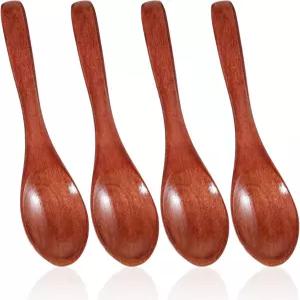 4PCS 미니 나무 숟가락 향신료 설탕 꿀 소스 딥 요리용 4인치 수제 작은
