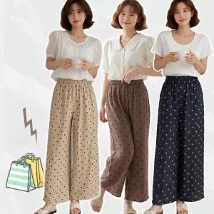 여성용 스판 좋은 도트 밴딩 일자 와이드 팬츠 9부 키작녀 키큰녀 바지 빅사이즈