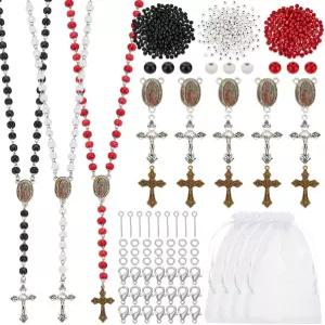 PH PandaHall 1160pcs 나무 구슬 묵주 목걸이 제작 키트 부활절 첫 성찬 기도 세트 둥근 십자 부적 펜던트