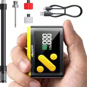 AUXITO 전기 자전거 펌프 20s 고속 팽창 120 PSI 게이지 오토 스톱 프레스타 및 슈레이더 밸브가 있는 미니