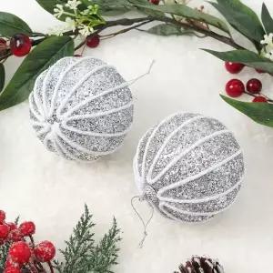 로열실버 글리터 장식볼 2p 10cm 세로로프 트리장식소 크리스마스 크리스마스장식 트리장식