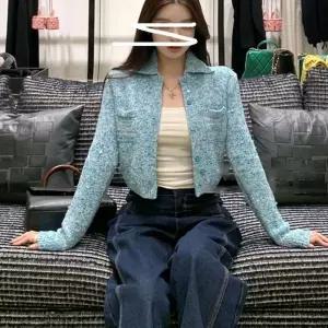 가을 여성 니트 S 카디건 아쿠아블루 셋업 숏 크롭재킷 슬림핏