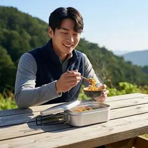 캠핑용 사각 반합 알루미늄 도시락 군용 라면 쿠커 접이식 손잡이-WFN5LFJ