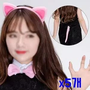 핑크 고양이 머리띠 넥타이 꼬리 5개 동물귀 파티용품 생일파티용품