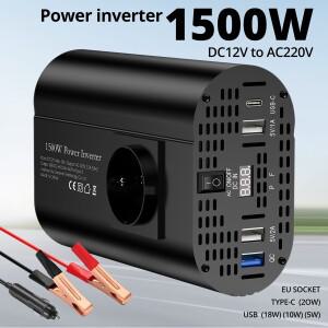 인버터 DC 12V 50HZ 교정 파도 태양열 자동차 전원 1500W 휴대용 변환기