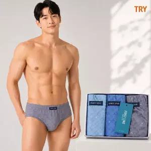 [보리보리/TRY]TRY 트라이 남성 맥시퍼스트 순면100 브리프 삼각팬티 남자속옷 3매세트 유색E