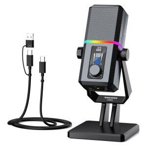 NEEWER UM02 RGB USB 마이크, 게이밍 , 맥 헤드폰 PS5 카디오이드 모니터링용, 스트리밍 프로 PC, 데스크 팟캐스트, 안드로이드 /PS4와 호환 노이즈 캔슬링 /PS4 콘덴서
