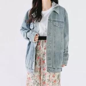 [하프클럽/]데일리 여성 후드 데님 자켓 빈티지 워싱 청점퍼 간절기 봄 가을